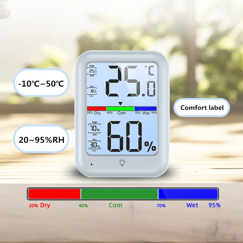 Odatime TH612 LCD cyfrowy termometr higrometr podświetlenie kryty termohigrometr domowy miernik temperatury i wilgotności w pomieszczeniu