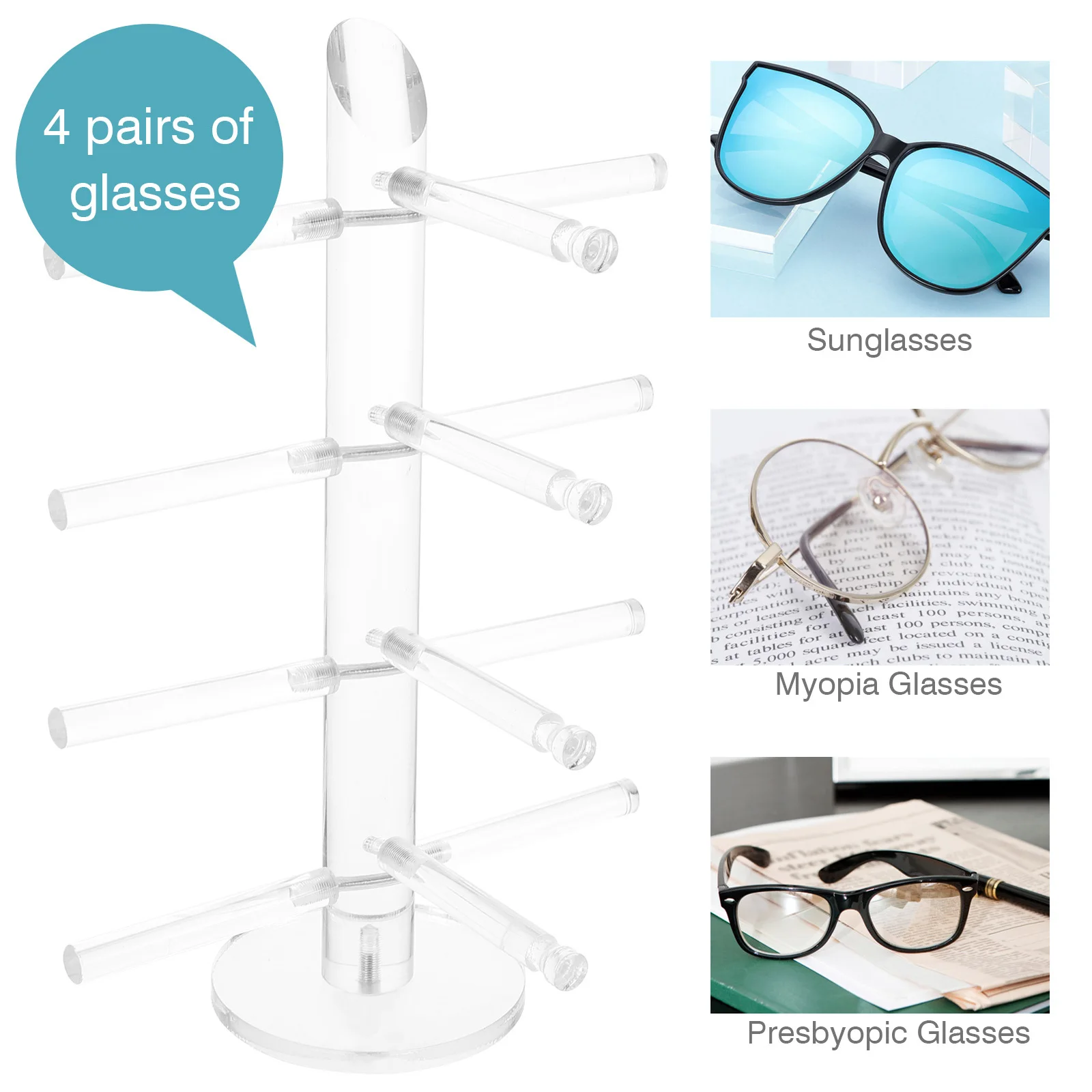 

Eyeglasses Display Rack Acrylic Solid Transparent Glasses Stand for Sunglasses Store Home Glasses Holder Tabletop Display Shelf