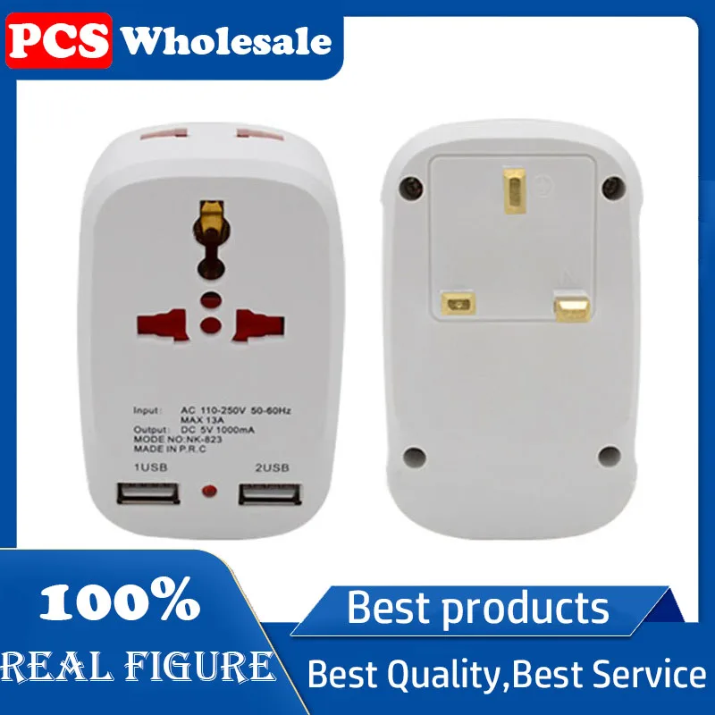 Universele internationale stekkeradapter, 2 USB-oplaadpoorten, AC-opladeradapter voor wereldreizen, EU- en UK-converter, MAX 13A