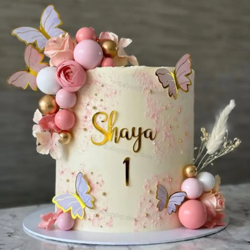 44Pcs Rose Flower Butterfly Cake Decorations Pink Balls Cake Toppers for Girls 1st Fairy Birthday Baby Shower Wedding Cake Decor view 2