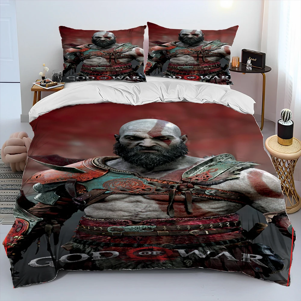 God of War Game Gamers Kratos Comforter Bedding Set,Duvet Cover Bed Set Quilt Cover Pillowcase,king Queen Size Bedding Set Gift