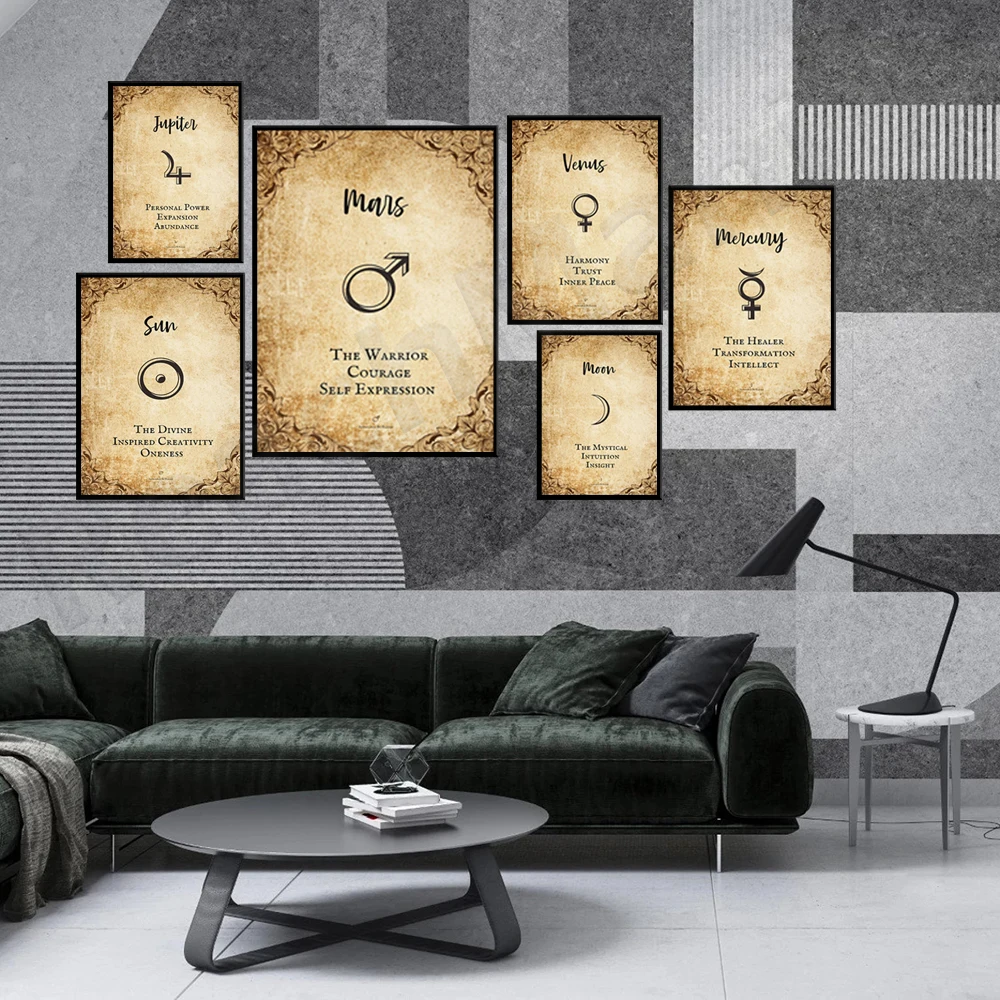 JUPITER，MERKUR，MARS，MONDSCHILD，VENUS ，SATURN SYMBOL WALL Art | Witch Art Decor| Saturn's Powers: Resilience. Stability. Purpose