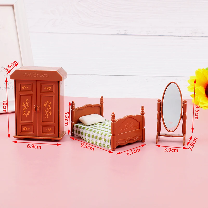 1:12 poppenhuis miniatuur meubilair slaapkamer set bed dressoir spiegelkast model