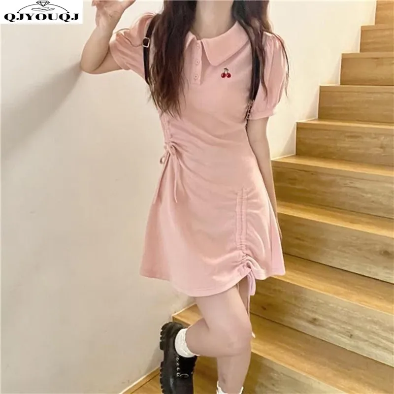 

Cherry POLO Skirt Women's 2024 Spring/Summer New Dress Design Sense Academy Style Drawstring A-line Skirt