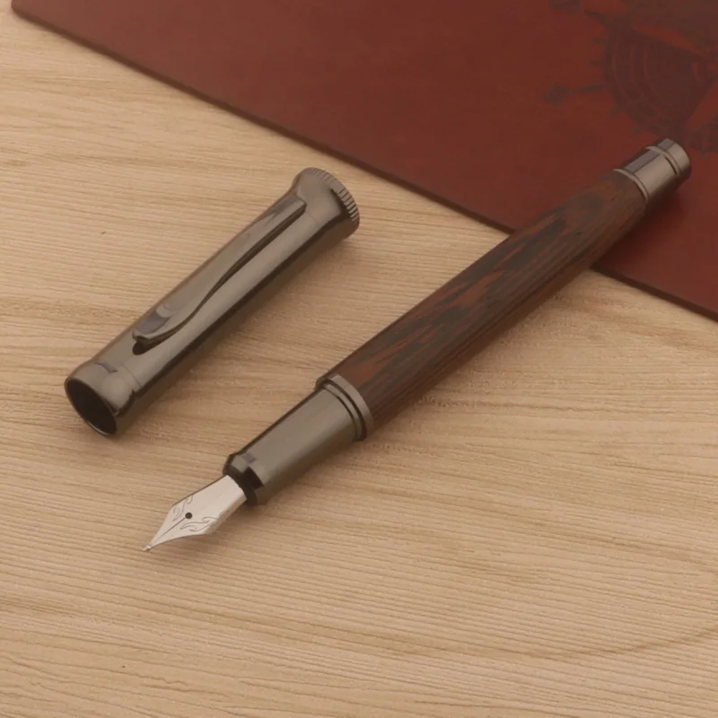 luxury Naginata Fountain Pen wood Wenge Gun Grey 1.5mm Stationery Office School Supplies ink pens