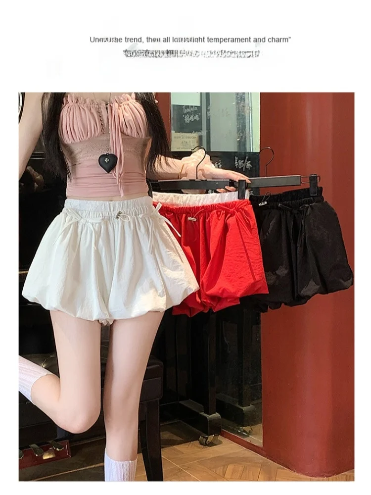 Pantalones ort de cintura alta para mujer, pantalones informales con lazo plisado y cordón de encaje de verano, efecto adelgazante