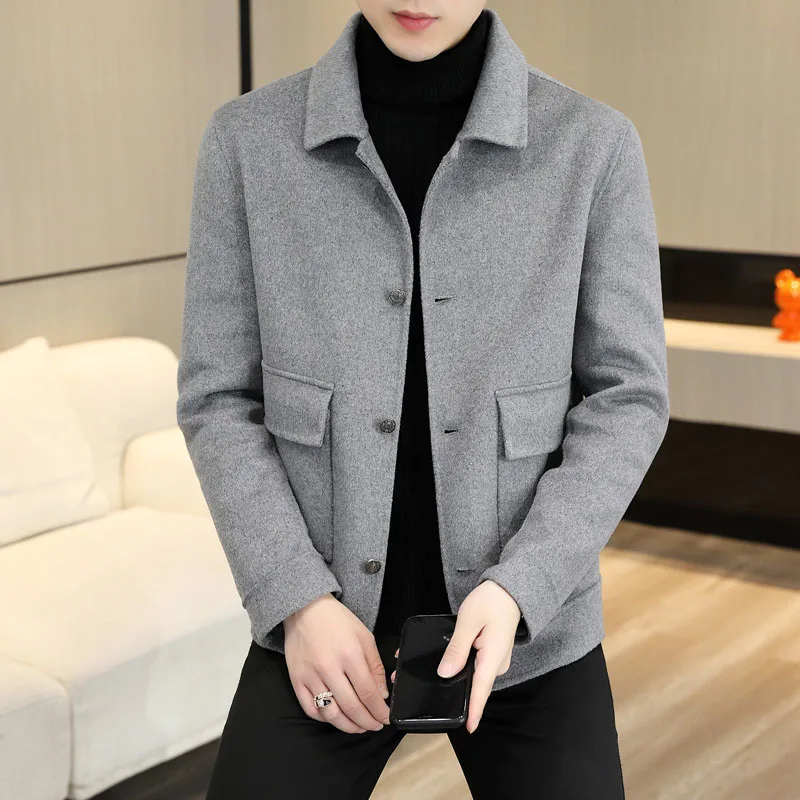 High Quality Autumn and Winter Short Double-sided Fashion Handsome Men\'s 2024 New Hand-stitched Single-breasted Lapel Wool Coat