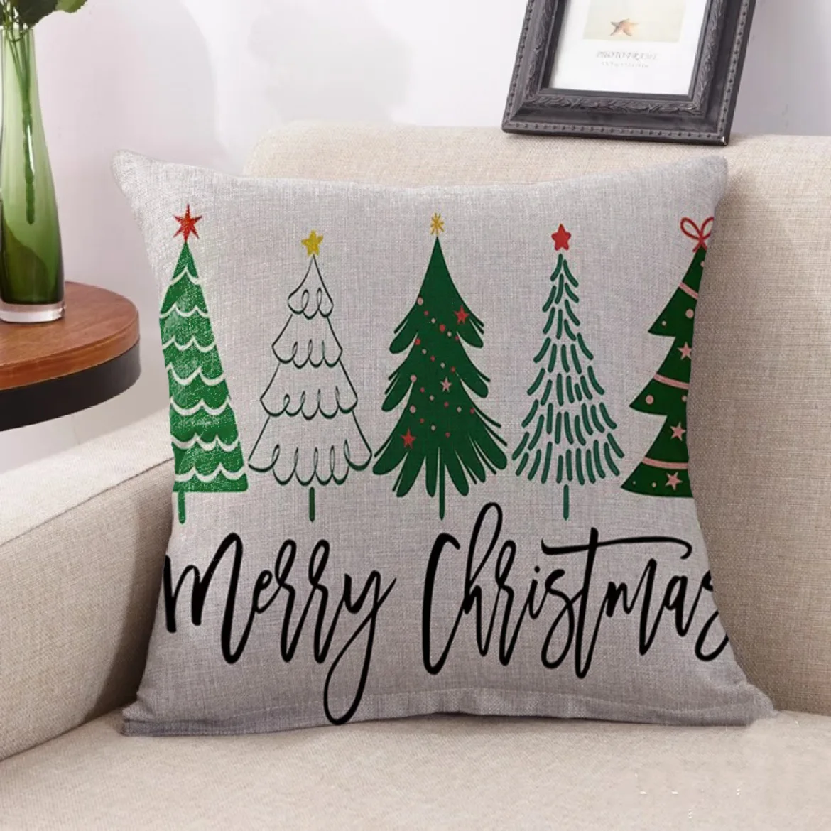 

VIKAMA Christmas Cute Linen Pillowcase Sofa Bedding Pillowcases Easy Care Machine Washable Abrasion Resistant Home Decoration
