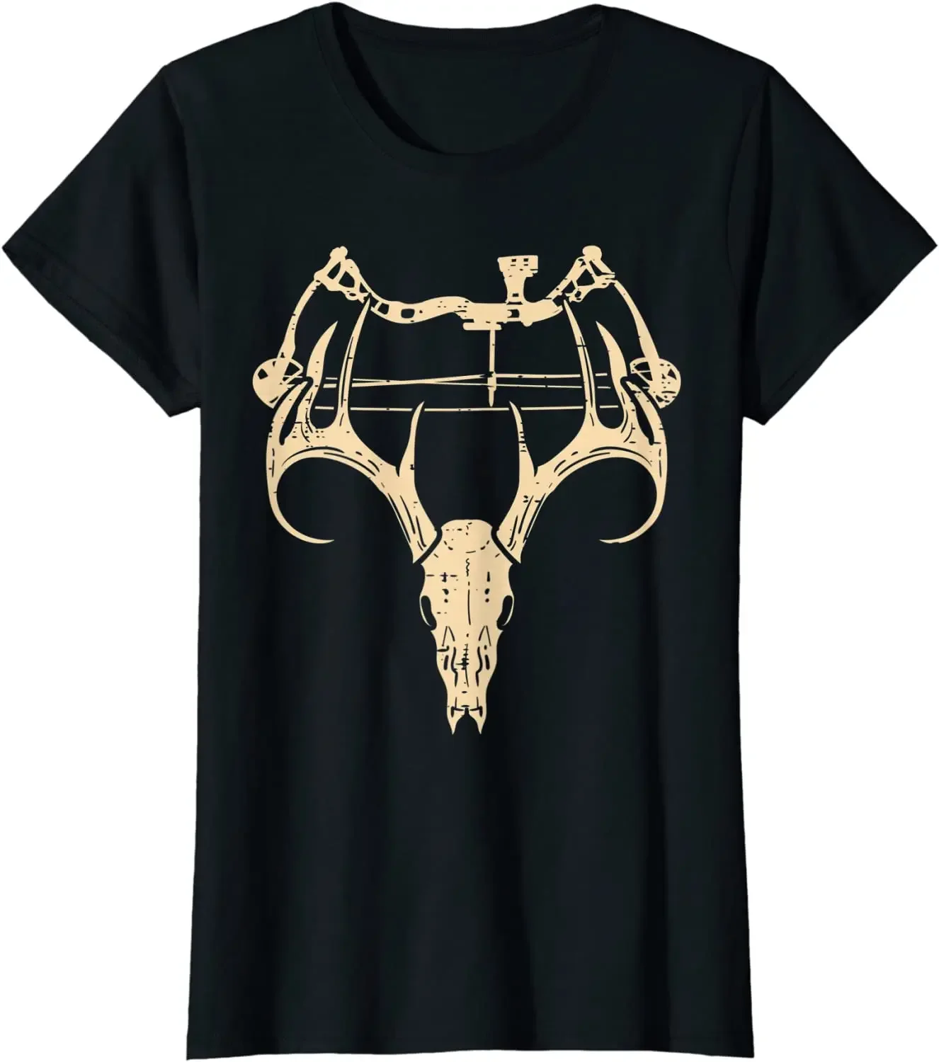 Fashion Black Casual T Shirt for Men 100% Cotton Tees Tops Deer Skull Compound Bow Retro Hunting Archery Dad Archer T-Shirt