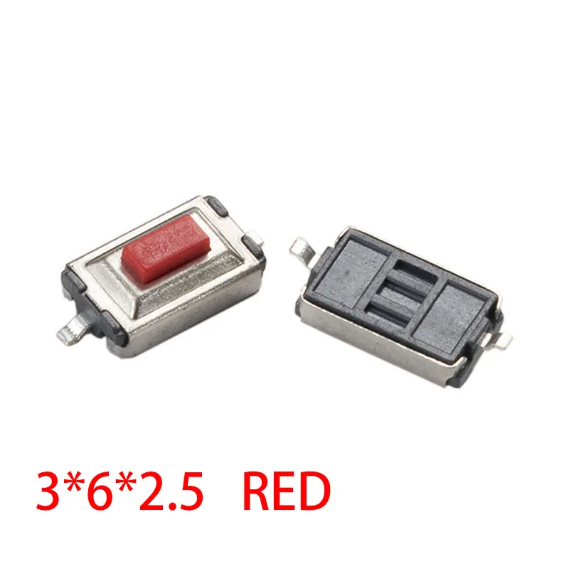 100PCS/LOT 3X6X2.5MM 3*6*2.5 SMD Touch Micro Switch White Red Flat Button Head Tactile Push Button Switch SMD 2pins For MP3 MP4