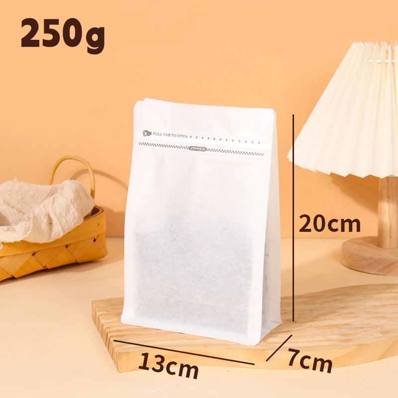 StoBag 50pcs White Cotton Paper Coffee Beans Packaging Bag with Valve Sealed for Powder Nuts Storage Stand Up Reusable Pouch