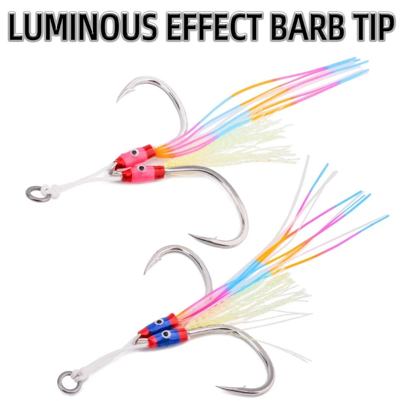 

New Hot Fish Eye Slow Jigging Double Hooks Sharp DIY Tied Luminous Thread High Carbon Steel Saltwater Mackerel Tuna Bass Tackle