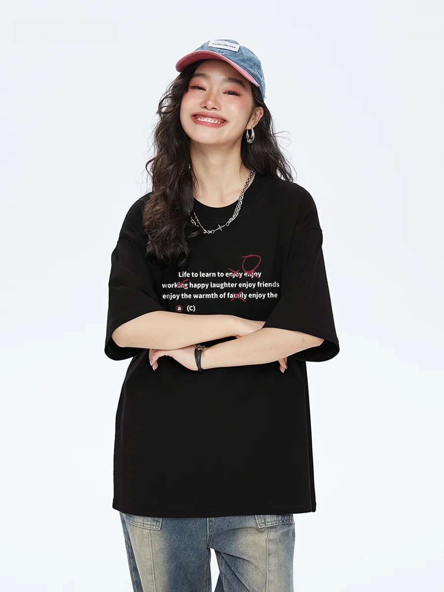 

Capricorn Oversize Short Sleeve T-Shirt Women's Black Letter Print Casual Summer Fashion Cotton round Neck Top for Young Women
