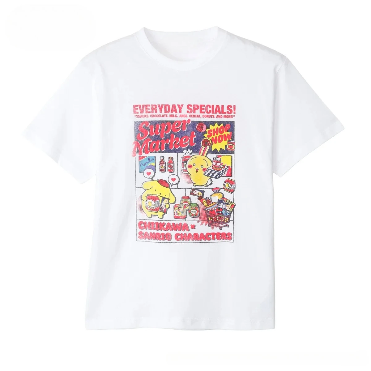 Kawaii Chiikawa Sanrio Kollaborations-T-Shirt Hello Kitty Hachiware Frische Früchte Retro-Druck Lässiges, lockeres Kurzarm-Unisex-Sommer-T-Shirt – Detail 4