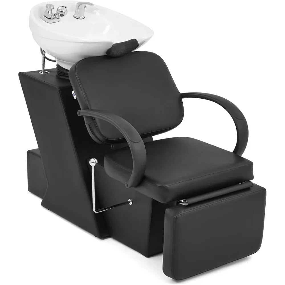 Cuenco de champú, cuenco de cerámica, silla de champú, fregadero de retrolavado ajustable, unidad de lavado de salón, estación de champú con reposapiés ajustable