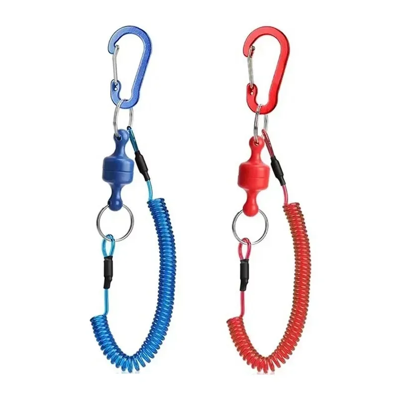 1-4pcs Fishing Coil Lanyard Hook Buckle For Fly Fishing Strong Magnetic Release Clip Net Rack With Fishing Tools Coiled