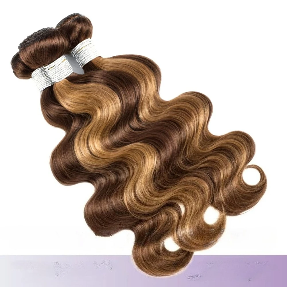 العسل شقراء تسليط الضوء على 2x6 جزء عميق الدانتيل إغلاق مع 3 حزم الشعر البشري 12A البرازيلي عذراء أومبير براون الجسم موجة حزم