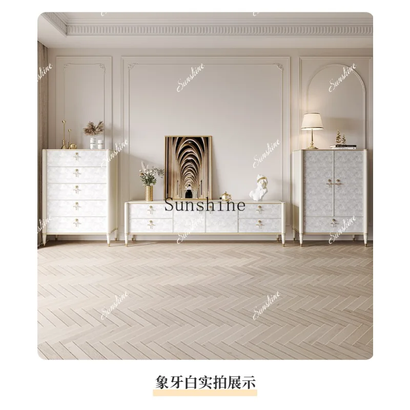 원목 셸 TV 캐비닛 바닥부터 천장까지 통합된 거실 가구 고급스러운 심플한 다용도 서랍장 FT