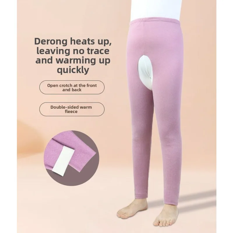 Ropa interior térmica de invierno para adultos y ancianos, pantalones con entrepierna abierta, forro polar sin costuras, calefacción cálida, comodidad para el cuidado del hogar
