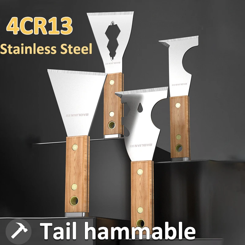 1PCS Japanese Style Dust Scraper Multifunctional Stainless Steel Putty Spatula Shovel With Wooden Handle Home Wall Decor Tools