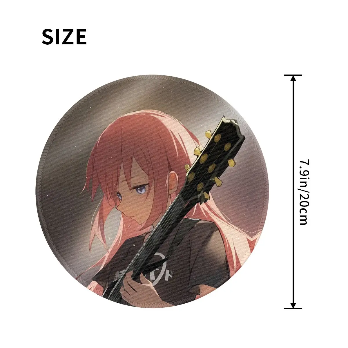 Cute Girl Guitar Round Mouse Pad Anime Japan Vintage Rubber Gaming Mousepad For Office Home Computer Waterproof Cool Mouse Mats