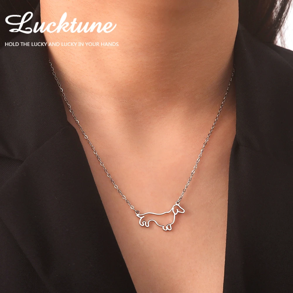 Lucktune Dachshund Dog Pendant Necklace for Women Stainless Steel Cute Pet Animal Chain Necklace Fashion Jewelry Birthday Gift