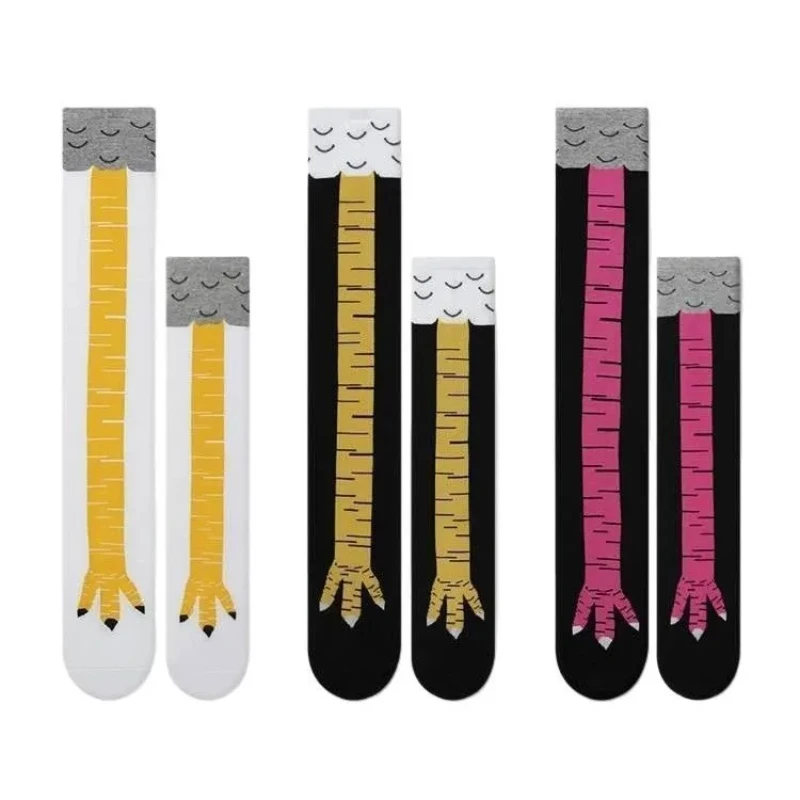 1/2 Pairs النساء جوارب طويلة إلى الركب العصرية الكرتون مضحك الدجاج مخلب الجوارب اللياقة البدنية الرياضة عادية سليم الساق طويلة جوارب أنبوبية النساء