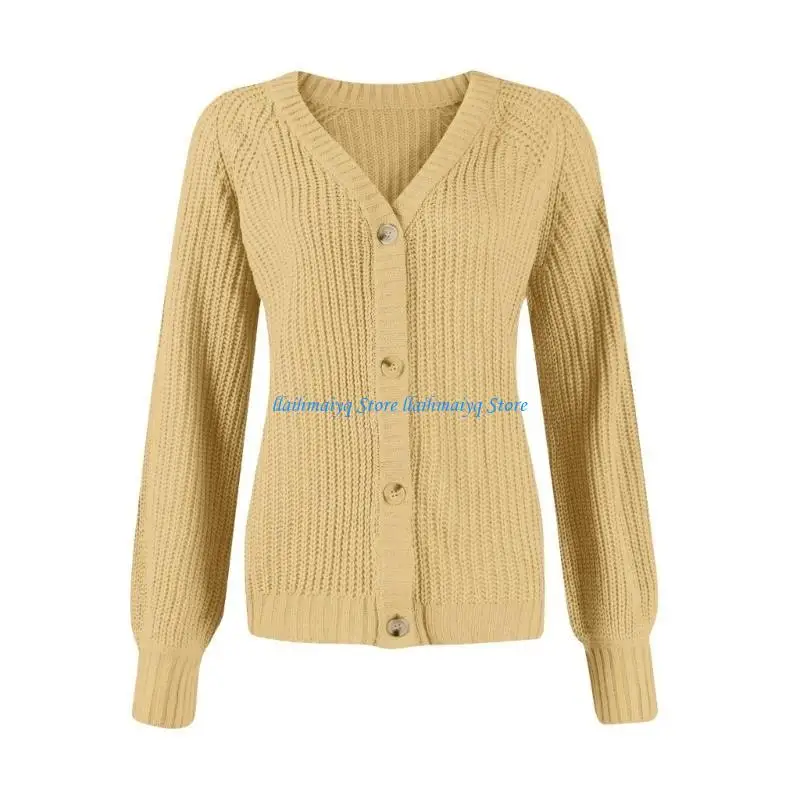 

573B Women's Stylish Knit Sweater Long Sleeve V Neck Button Down Short Cardigan Coat