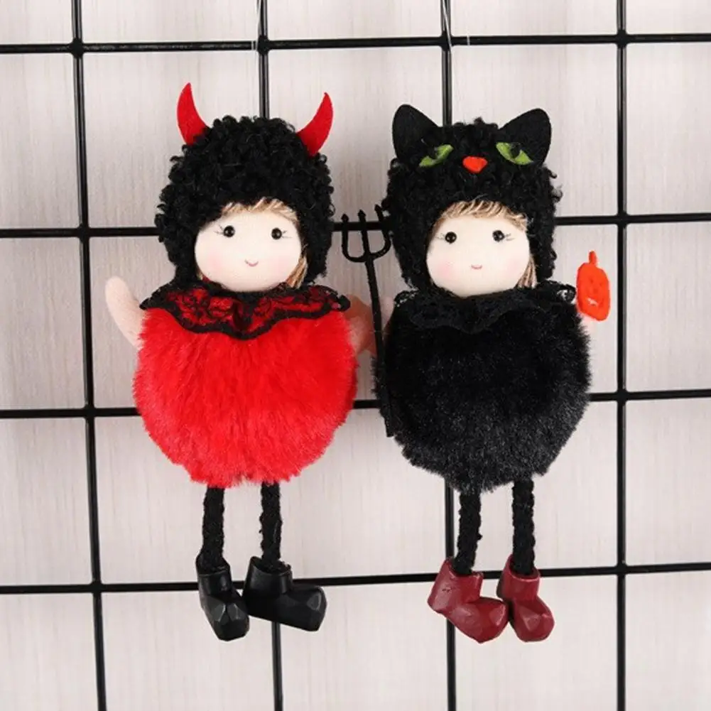 Hanging Plush Halloween Figure Halloween Plush Witch Doll Halloween Hanging Plush Witch Doll with Lanyard Furry Pom for Doors