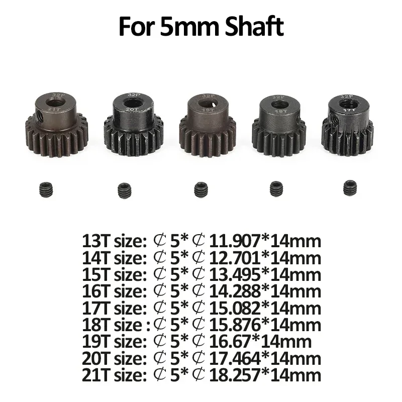 Surpass Hobby 32P Metal Pinion Motor Gear M0.8 32DP 5mm/3.175mm Shaft for 1/8 1/10 1/12 1/14 RC Car Wltoys Traxxas Tamiya HSP