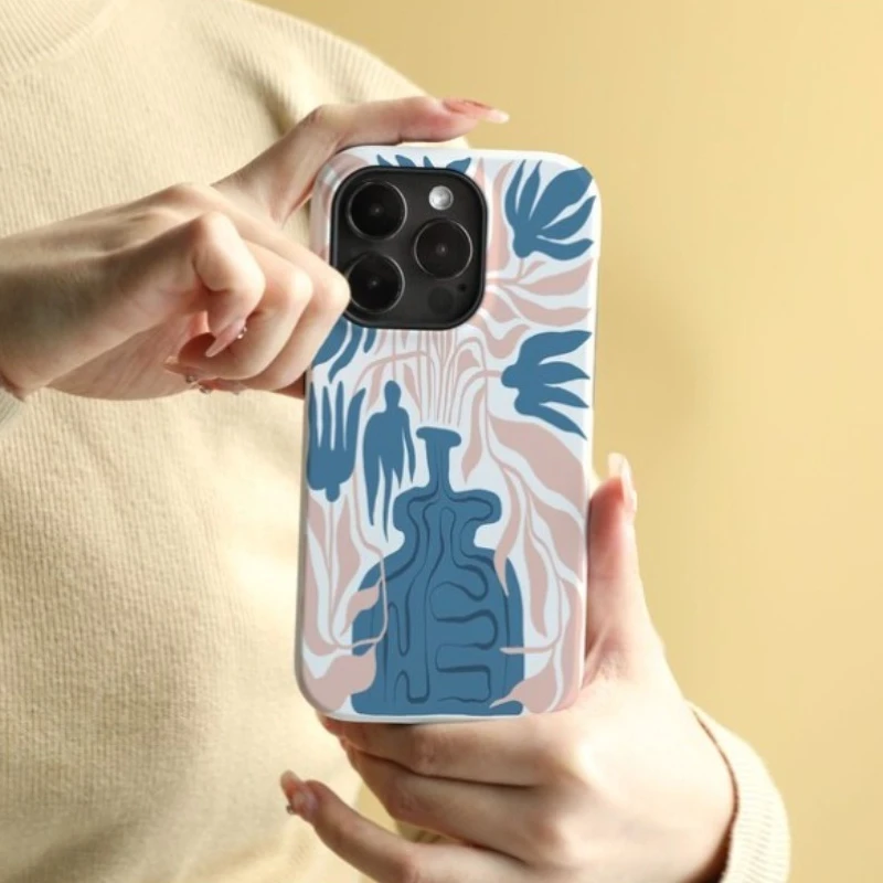 حافظة هاتف مغناطيسية لهاتف آيفون 17 16 15 14 13 12 11 16e Air PRO Plus مزهرية زرقاء مطبوعة غطاء مقاوم للصدمات من الأكريليك الصلب