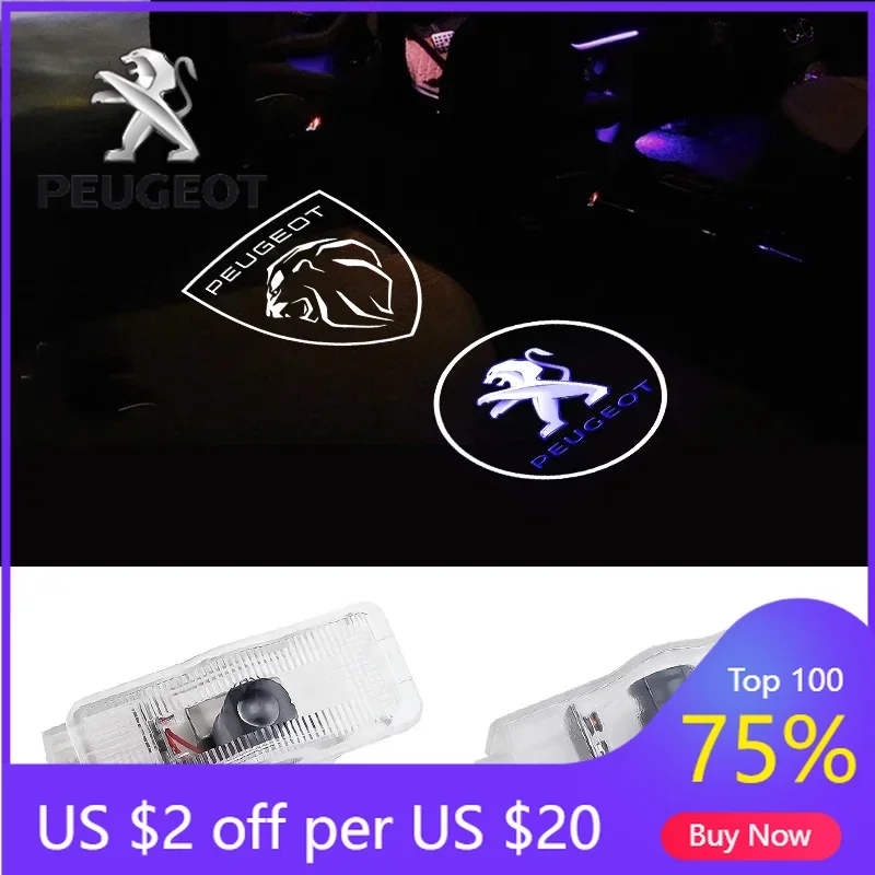 

Новинка 2026: Наклейки на автомобиль, 2 шт. LED-проекторы на двери, приветственные проекционные лампы для Peugeot 206, 307, 208, 308, 3008, 207, 2008, 508, 5