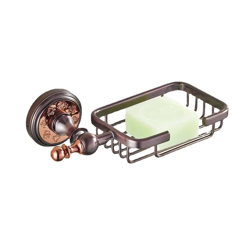 

Retro European Solid Brass Soap Net Luxury Fashion Rose Gold ORB Plating Soap Holder Soap Dish Rack