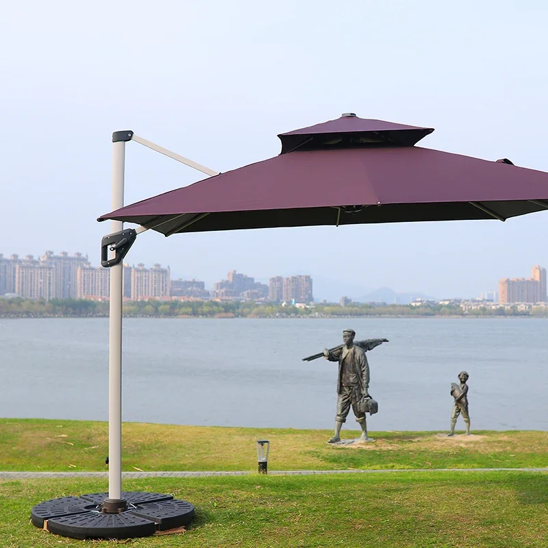 Garden Solar LED Patio Cantilever Offset Outdoor Umbrella with 360 Degree Rotation