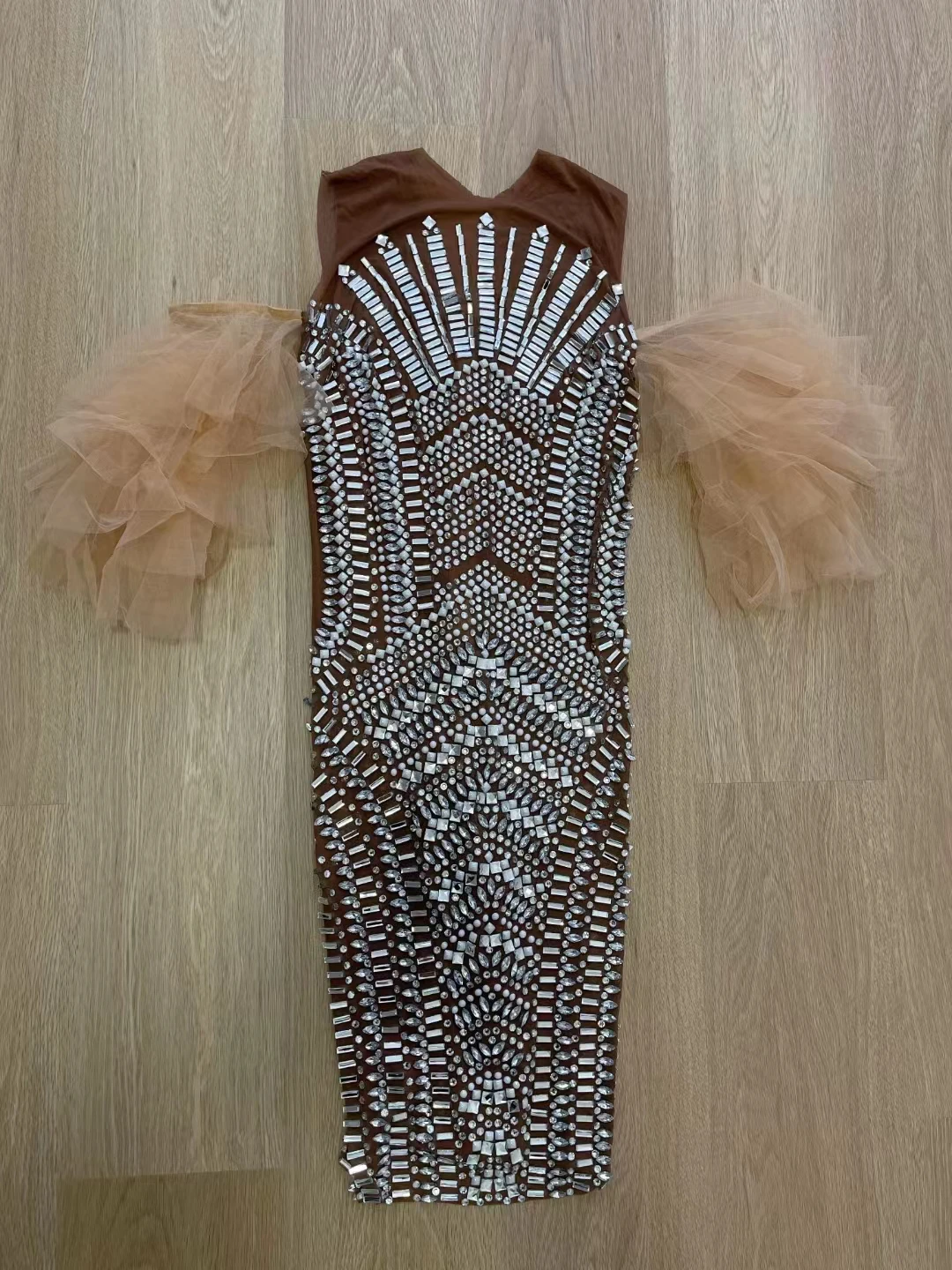 Sparkly Rhinestonesโปร่งใสBodyconชุดหรูหราจัดเลี้ยงพรหมวันเกิดPartyตาข่ายชุดนักร้องEvening Show Stageเครื่องแต่งกาย