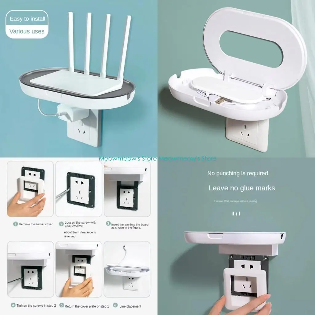 

W91A No Drill Wall Mount Shelf Punch-Frees Sockets Storage Rack for Easy Installation