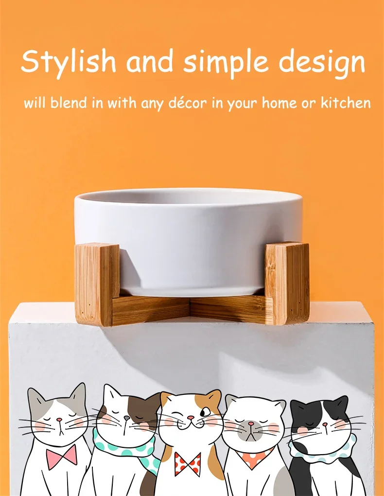 Cat Bowl Double Bowl Water Bowl Integrated Wooden Frame Protects Cervical Spine High Footed Dog Bowl Dog Basin Drinking Bowl