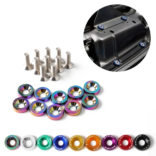 Imagen 2 del producto 1 Juego de pernos de arandela de parachoques de guardabarros de aluminio Billet, Kit de vestir de tornillo de bahía de motor, pernos JDM M6x20mm
