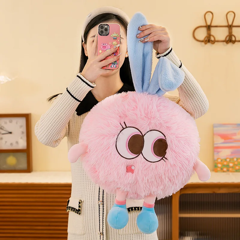 Big Eyes Round Bunny Plush Pillow, Cute Fluffy Rabbit Stuffed Doll Soft Cartoon Throw Cushion Sofa Bed Decor Girls Birthday Gift