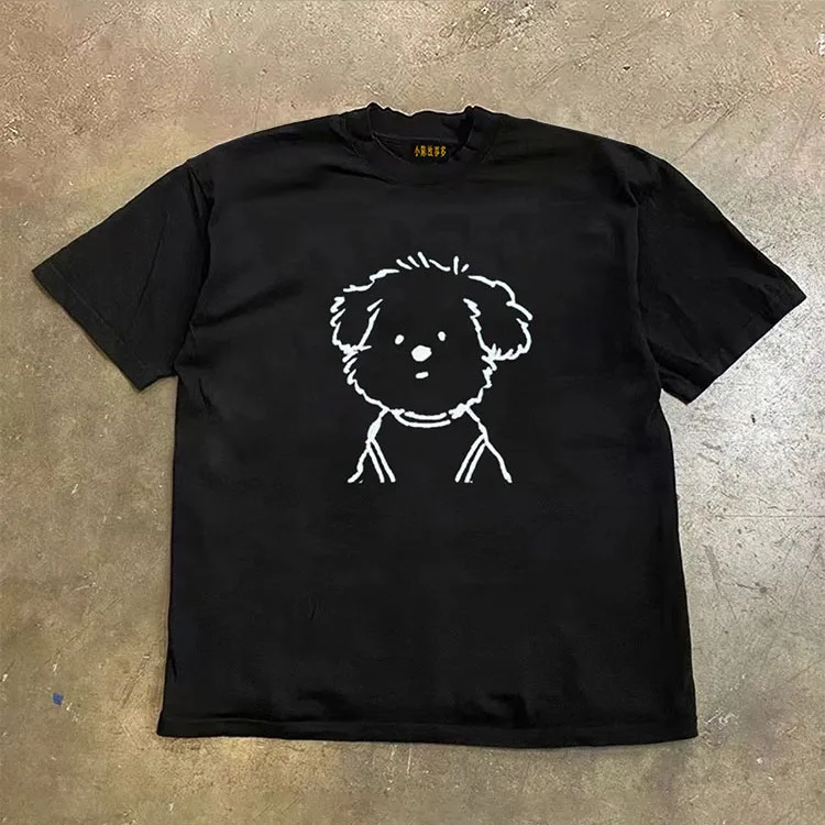 Pure Cotton Double Thread Loose Short Sleeve T-Shirt Retro American Style for Couples Men And Women by Little Chen Story
