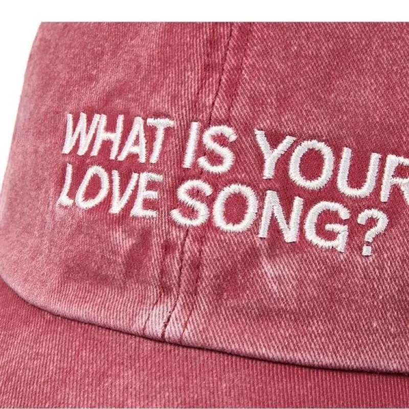 1 Stück Kpop "What Is Your Love Song" Strickmütze mit Stickerei für Damen, Tour-Konzertmütze, Outdoor Retro Washed Baseball Caps 모자 – Detail 3