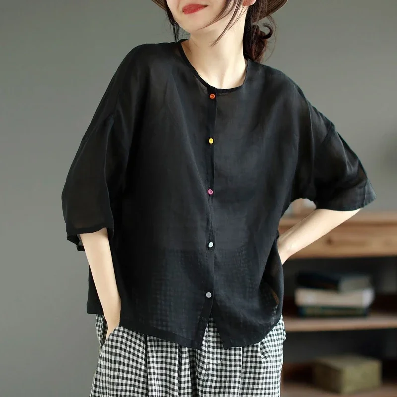 

Shirts Women Simple Leisure Summer O-neck Elegant Design Streetwear Fashion Loose Comfortable Daily Ulzzang Popular Office Lady