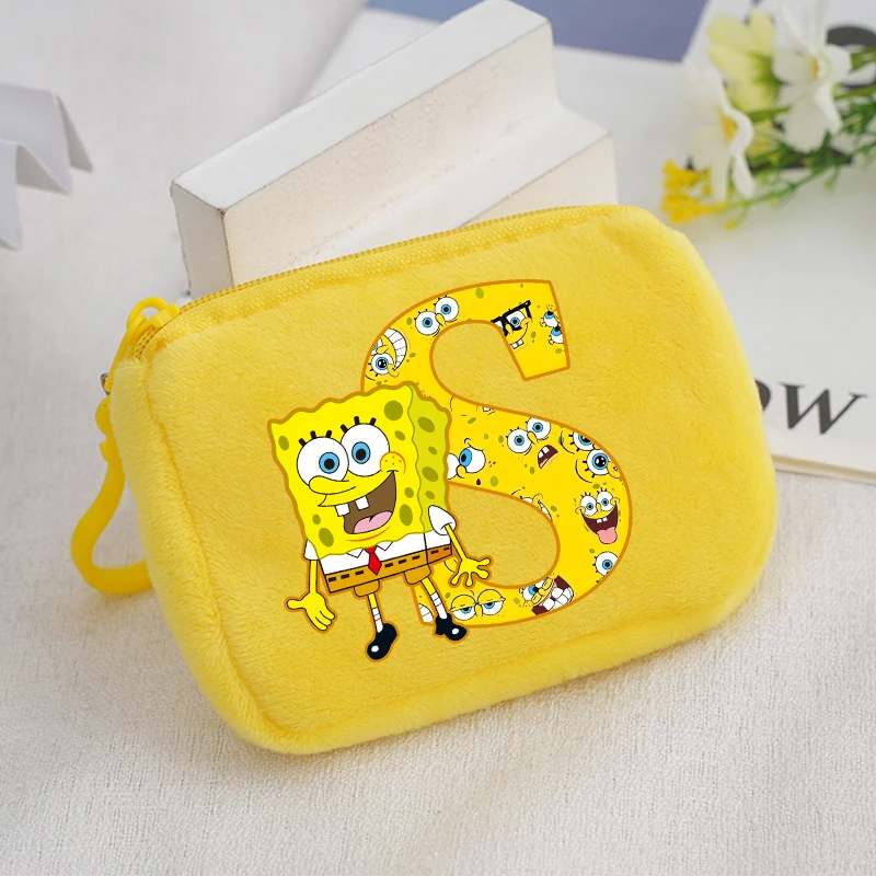 New Spongebob Plush Coin Purses Cute Mini Children Handbag Kawaii Cartoon English Letter Printed Storage Bags Kids Birthday Gift