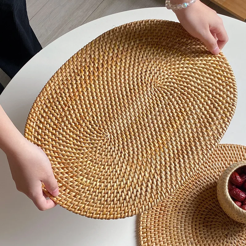 Natural Rattan Insulated Table Mats, Multi-use Cup Teapot Coaster Placemats Kitchen Western Cafe Tea Set Decor Accessories