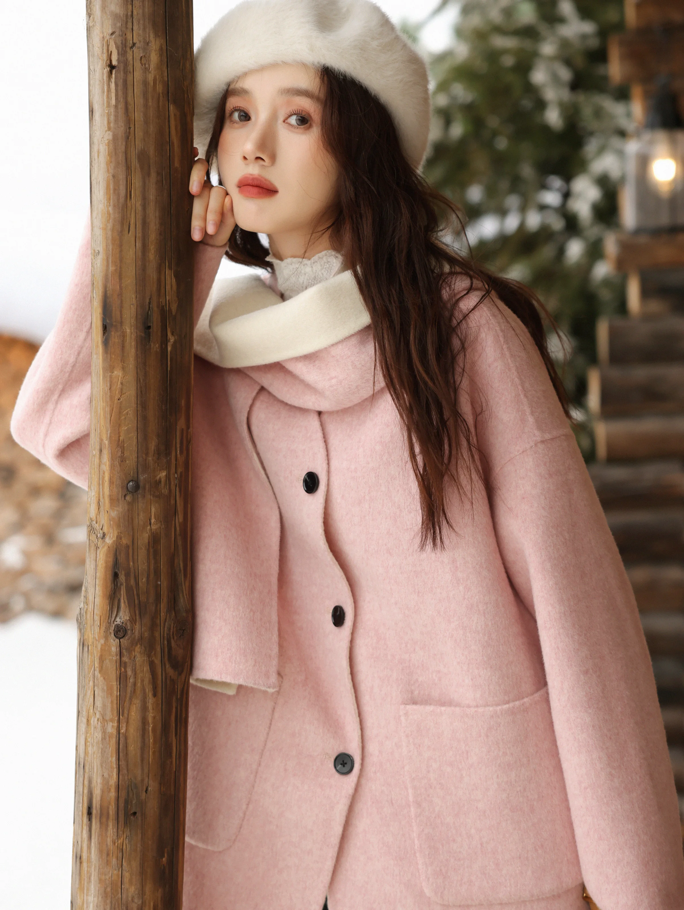 Elegant Wool Blend Coat Double-Faced Winter Jacket Women Loose Warm Casual Outerwear Chic Reversible Overcoat Petite Young Look