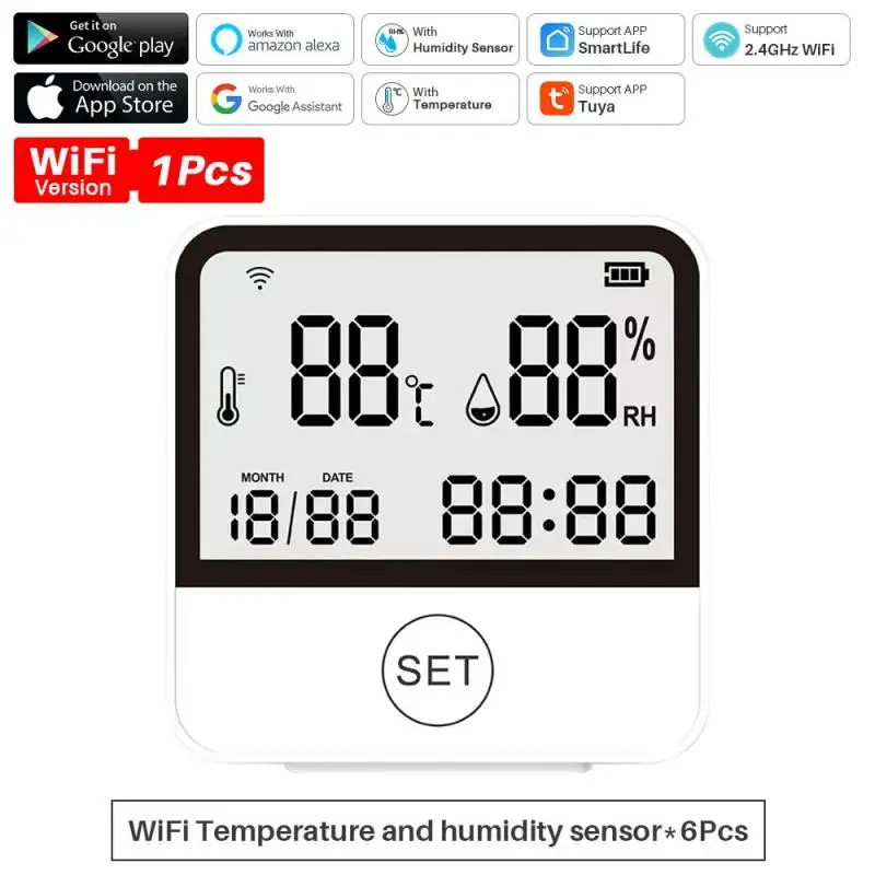 

Tuya WiFi HumidityTemperature Sensor With Date Display, Smart Home Wireless Linkage APP Remote Voice Control,Alexa Google Home