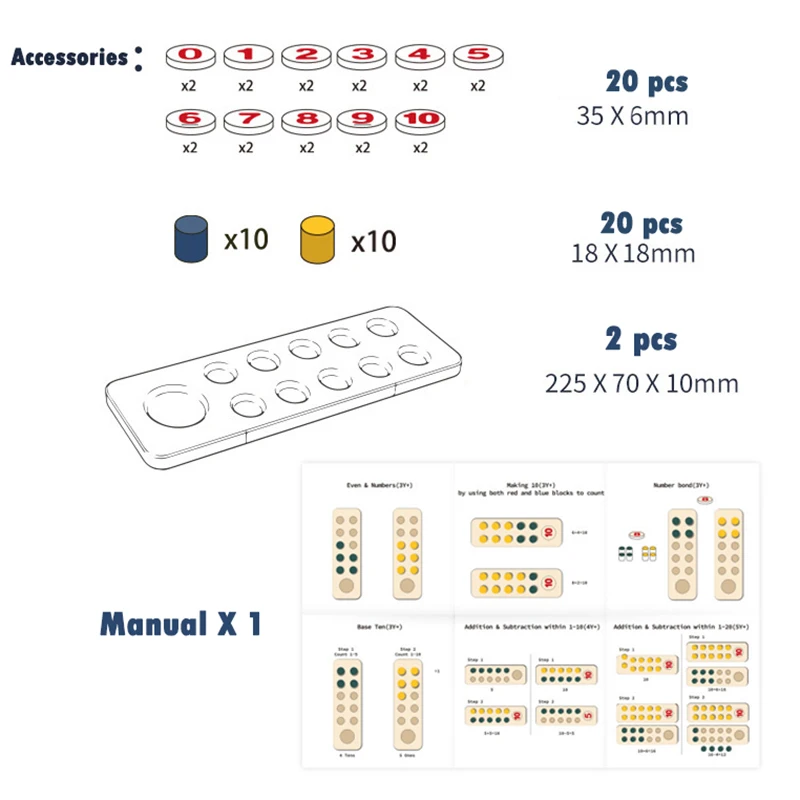 몬테소리 수학 및 나무 소재 10 프레임 계산 보드 장난감 어린이용, 색상 정렬, 나무 퍼즐, 유치원 학습 완구