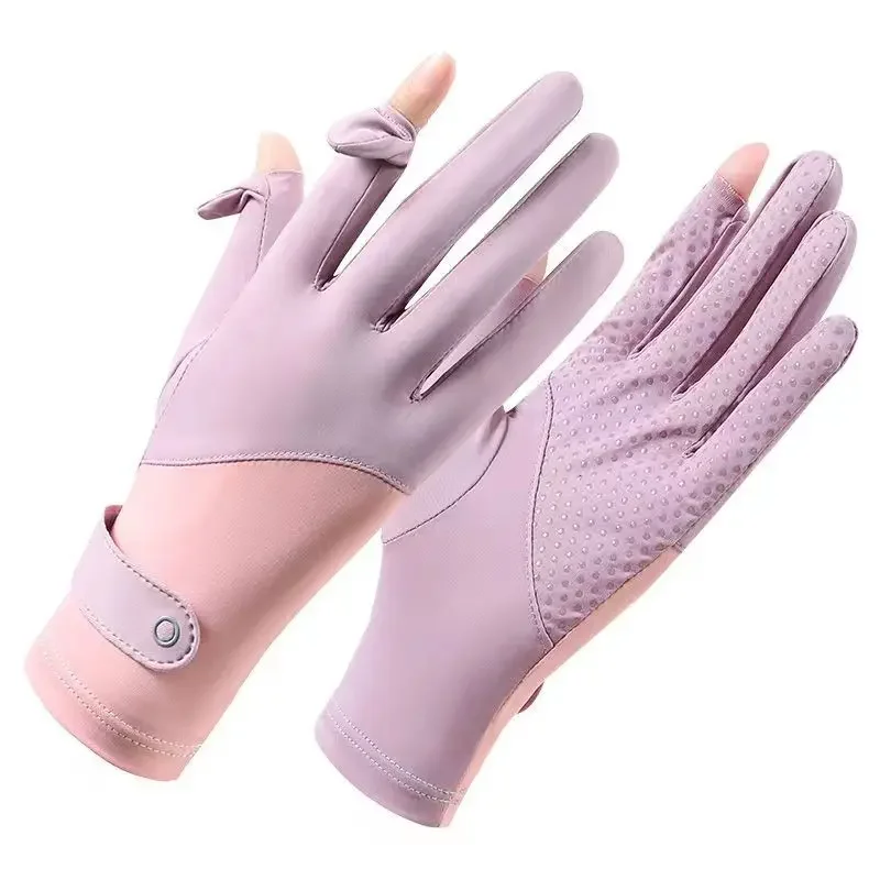 Summer Sunscreen Gloves Women Thin Ice Silk Anti-ultraviolet Dew Finger Touch Screen Driving Riding Non-slip Breathable Gloves