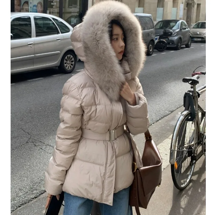 Women's down Jaet ort Coat  Fur Collar Hooded Slimming Warmth East Gate Autumn Winter Faion Commute Sle Long Sve