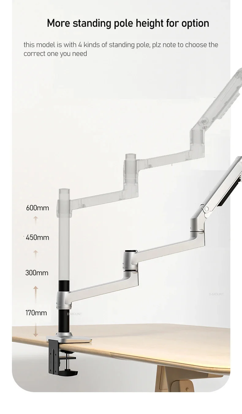 (1098mm) DL-8014 mechanical spring 3-6KG extra long arm clamp grommet 100x100 75x75 monitor holder 17"-32" monitor desktop stand